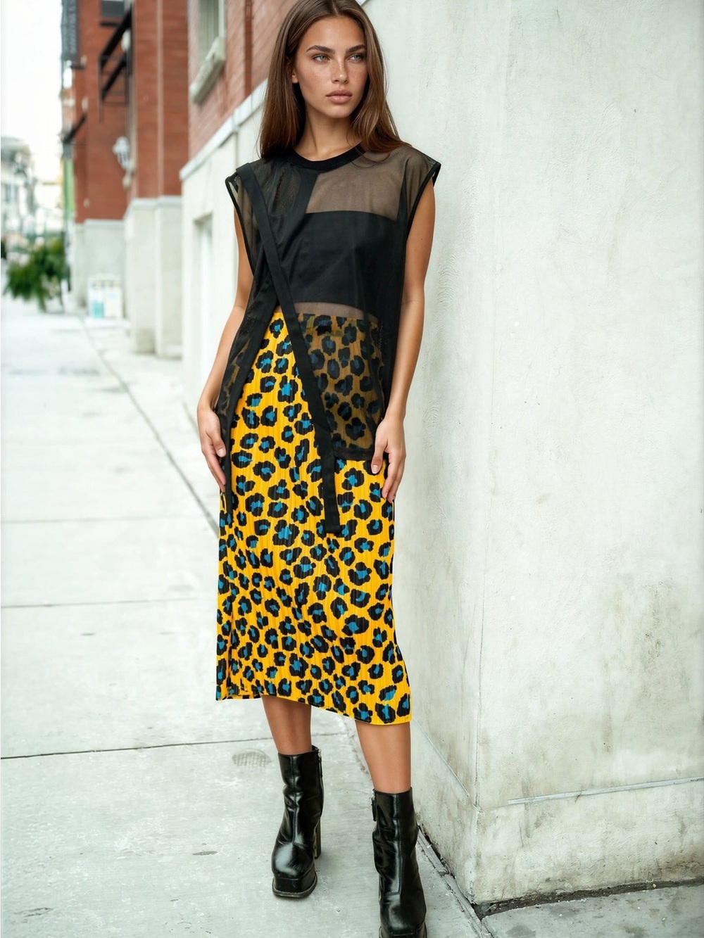 Kate Hewko Yellow Leopard Print Tube Skirt